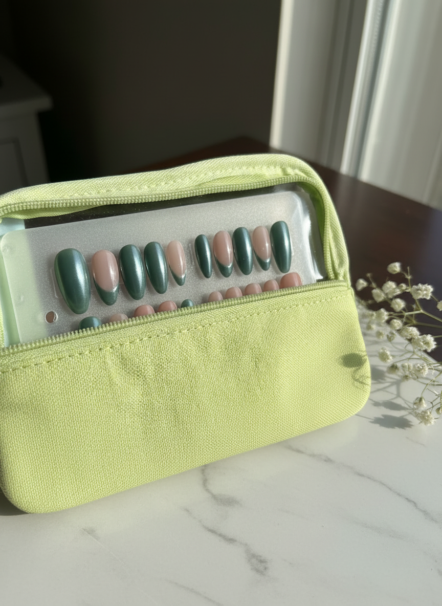 Customizable Handmade Chrome and French tip design Press-on Nail set Lvl-2