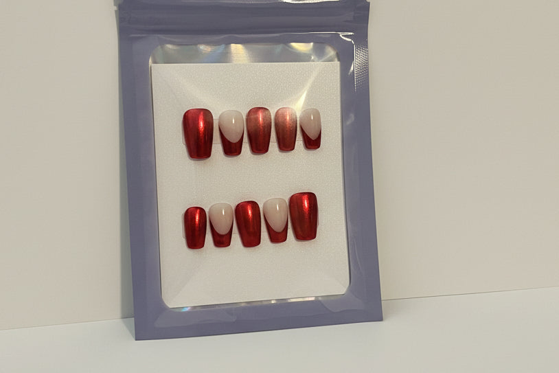 Customizable Handmade Chrome and French tip design Press-on Nail set Lvl-2