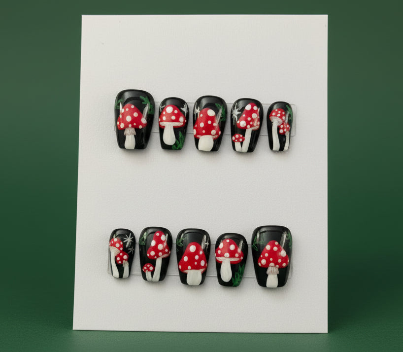 Handmade Mushroom design Press-on Nails Lvl-5
