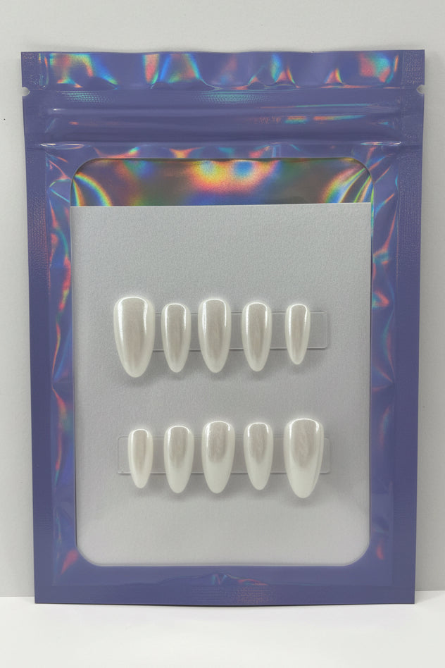 Customizable Handmade Chrome and French tip design Press-on Nail set Lvl-2