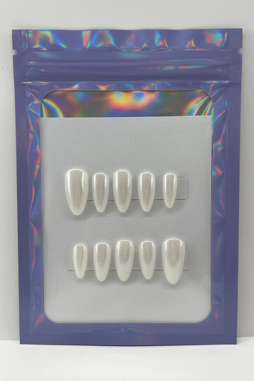 Customizable Handmade Chrome and French tip design Press-on Nail set Lvl-2