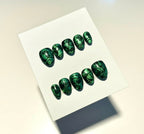 Handmade Floral Lace and Green Magnetic design Press-on Nail set Lvl-4