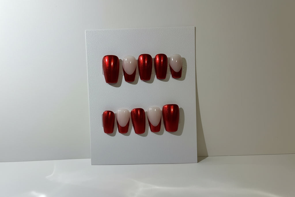 Customizable Handmade Chrome and French tip design Press-on Nail set Lvl-2