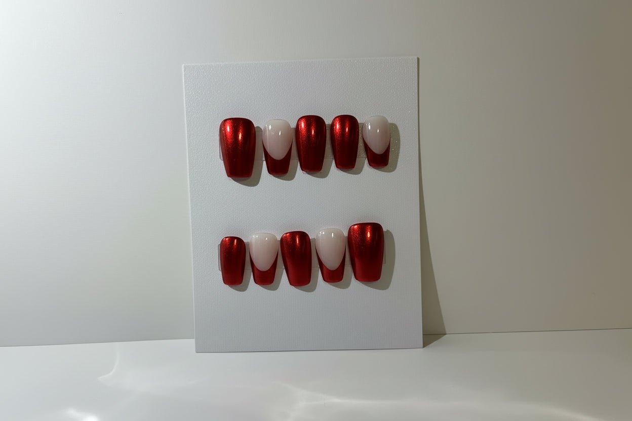 Customizable Handmade Chrome and French tip design Press-on Nail set Lvl-2