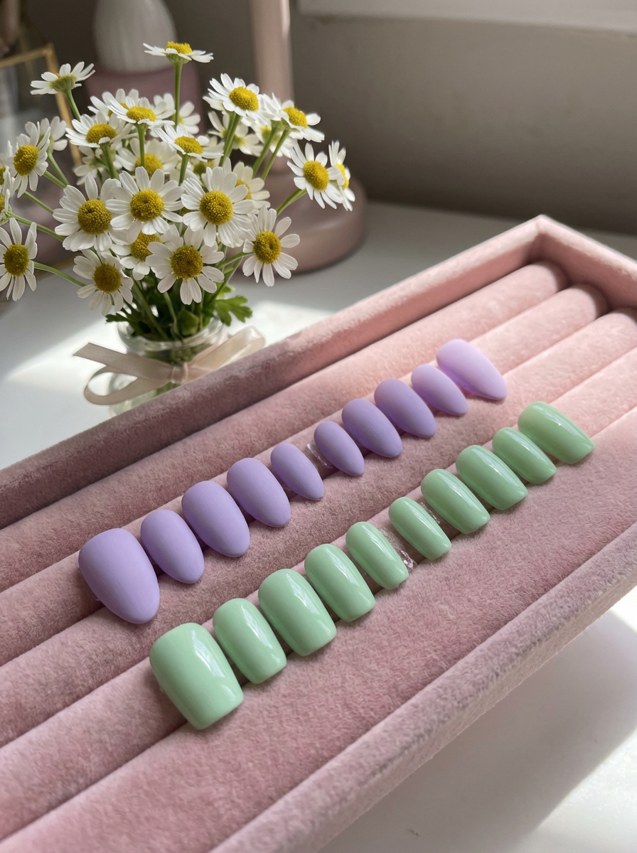 Customizable Handmade solid color Press-on nail set Lvl-1