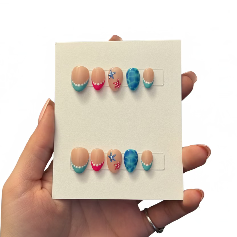 Handmade Neon Starfish Summer design Press-on Nail set Lvl-4
