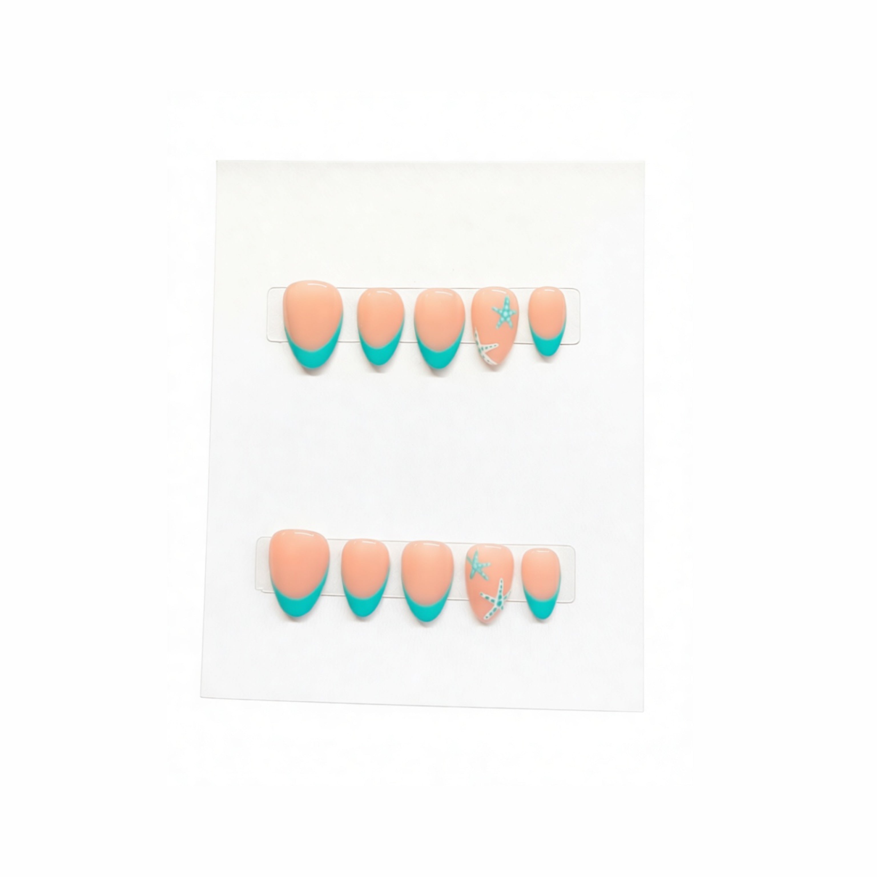 Handmade Blue Starfish French Tip design Press-on Nail set Lvl-4
